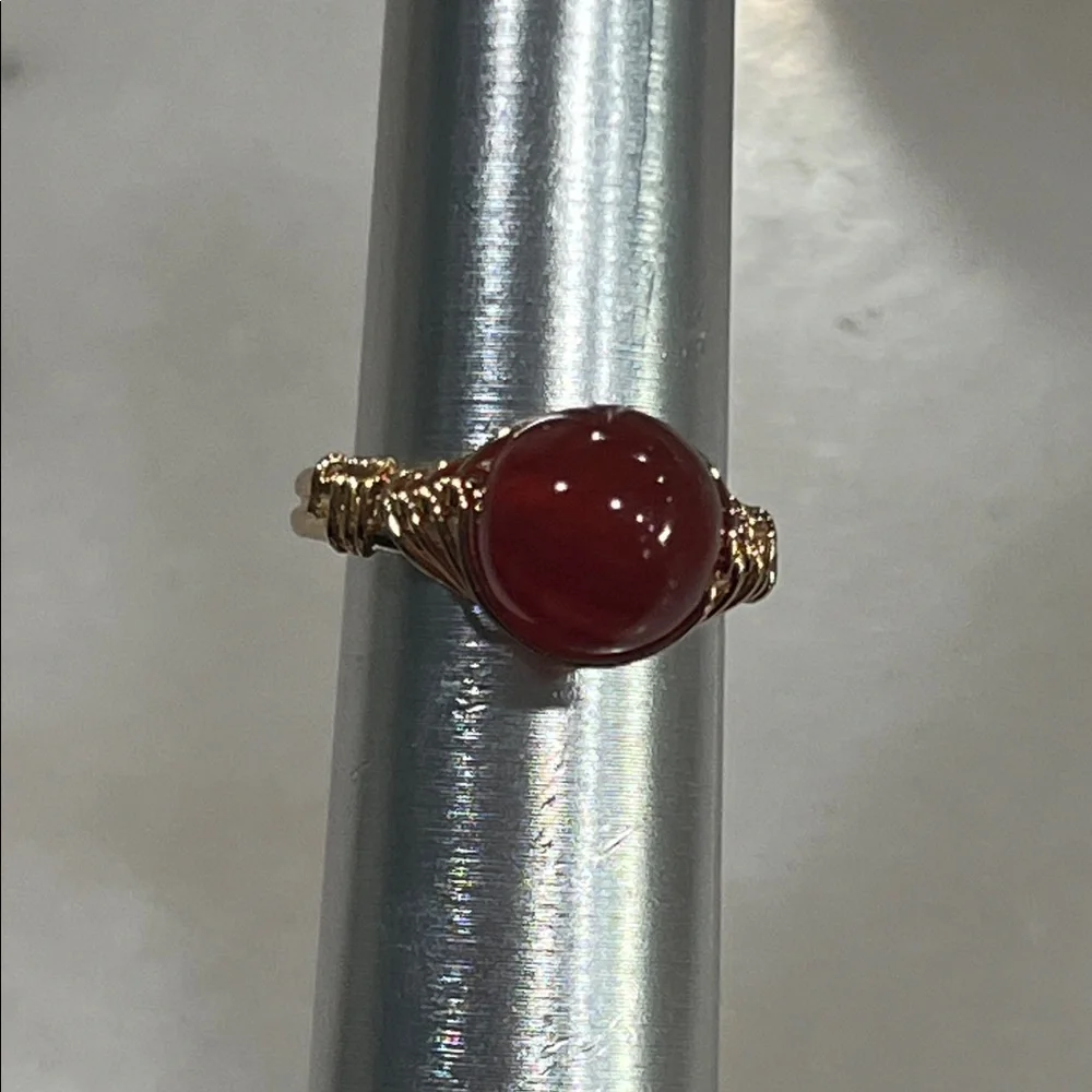 Carnelian Agate Stone Gold Wrap Ring